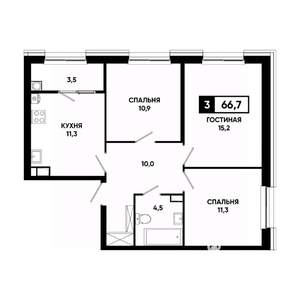 3-к квартира, вторичка, 67м2, 3/16 этаж