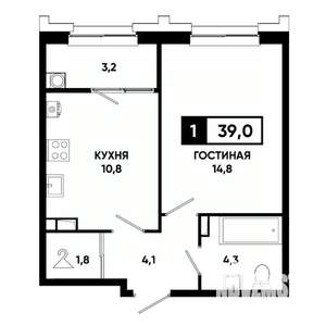 1-к квартира, вторичка, 39м2, 11/21 этаж