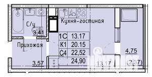 Студия квартира, строящийся дом, 25м2, 10/21 этаж