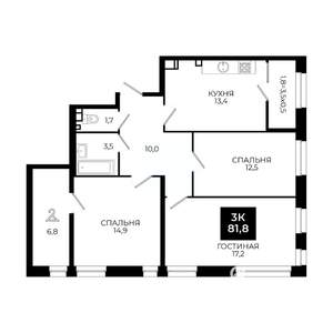 3-к квартира, вторичка, 82м2, 3/24 этаж