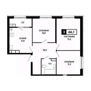 3-к квартира, вторичка, 66м2, 13/18 этаж
