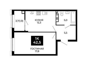 1-к квартира, вторичка, 43м2, 4/24 этаж