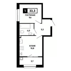1-к квартира, строящийся дом, 33м2, 2/19 этаж