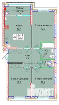 3-к квартира, вторичка, 67м2, 10/22 этаж
