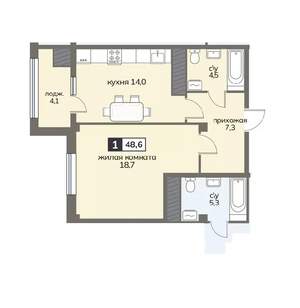 1-к квартира, строящийся дом, 49м2, 11/12 этаж