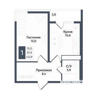 1-к квартира, вторичка, 41м2, 9/22 этаж