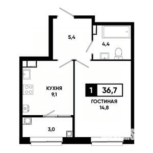 1-к квартира, вторичка, 37м2, 6/19 этаж