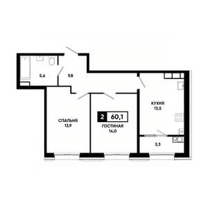 2-к квартира, вторичка, 60м2, 16/16 этаж