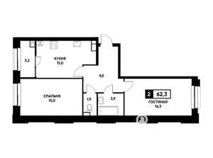 2-к квартира, вторичка, 62м2, 7/22 этаж