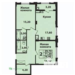 2-к квартира, вторичка, 74м2, 2/13 этаж