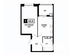 1-к квартира, вторичка, 44м2, 11/24 этаж