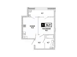 1-к квартира, вторичка, 37м2, 6/16 этаж