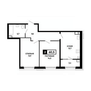 2-к квартира, вторичка, 61м2, 9/18 этаж