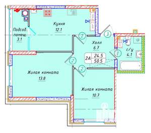2-к квартира, вторичка, 51м2, 20/22 этаж