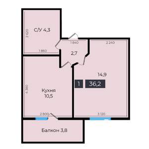 1-к квартира, строящийся дом, 36м2, 13/16 этаж