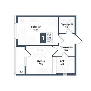 1-к квартира, вторичка, 40м2, 14/20 этаж