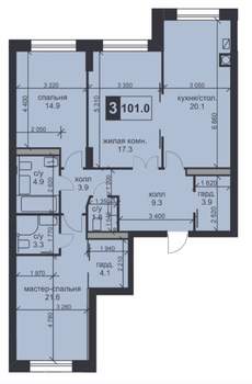 3-к квартира, строящийся дом, 101м2, 2/9 этаж