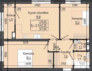 2-к квартира, вторичка, 67м2, 10/25 этаж