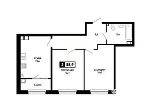 2-к квартира, вторичка, 59м2, 7/24 этаж