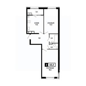 2-к квартира, вторичка, 62м2, 18/18 этаж