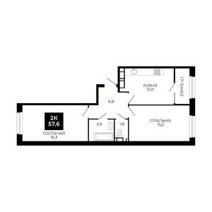 2-к квартира, вторичка, 58м2, 14/24 этаж