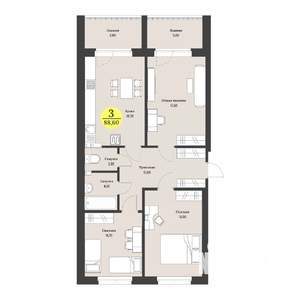 3-к квартира, строящийся дом, 89м2, 7/12 этаж