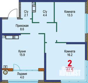 2-к квартира, строящийся дом, 65м2, 4/22 этаж