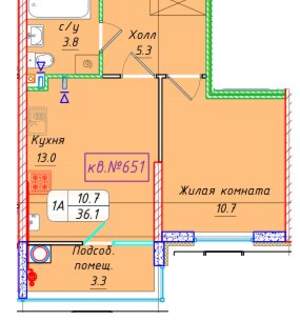1-к квартира, вторичка, 36м2, 2/21 этаж