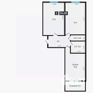 2-к квартира, строящийся дом, 54м2, 16/16 этаж