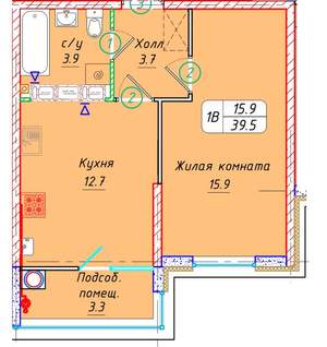1-к квартира, вторичка, 40м2, 18/21 этаж
