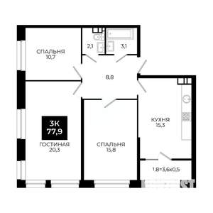 3-к квартира, вторичка, 78м2, 6/24 этаж