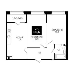 2-к квартира, вторичка, 61м2, 4/24 этаж