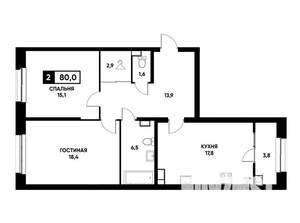 2-к квартира, вторичка, 80м2, 11/20 этаж