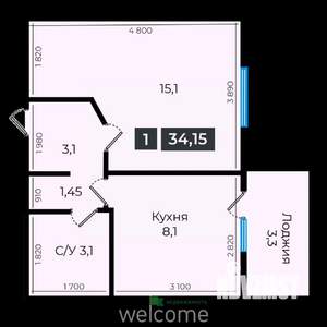 1-к квартира, вторичка, 35м2, 4/17 этаж