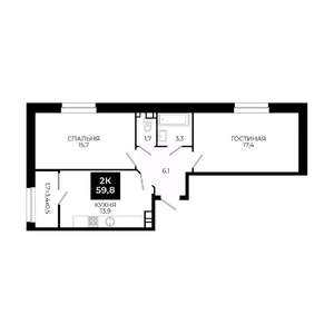 2-к квартира, вторичка, 60м2, 6/24 этаж