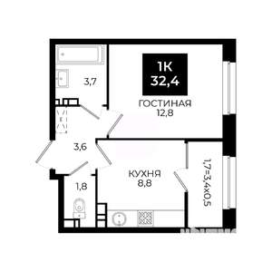 1-к квартира, вторичка, 32м2, 4/24 этаж