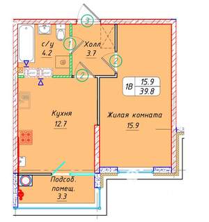 1-к квартира, вторичка, 40м2, 4/22 этаж