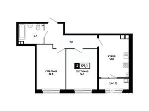 2-к квартира, вторичка, 59м2, 10/24 этаж