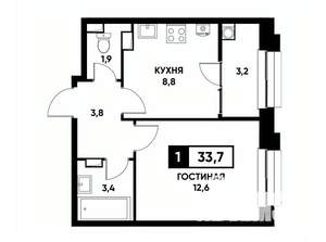 1-к квартира, вторичка, 34м2, 11/22 этаж