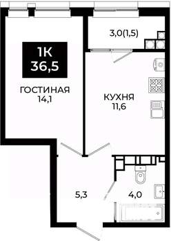 1-к квартира, вторичка, 37м2, 23/24 этаж