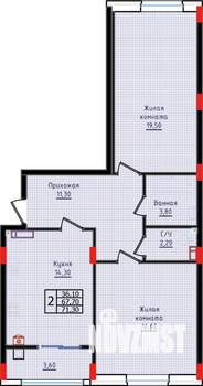 2-к квартира, строящийся дом, 71м2, 7/10 этаж