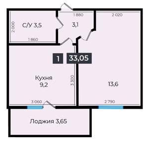1-к квартира, строящийся дом, 33м2, 11/16 этаж