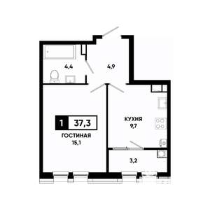 1-к квартира, вторичка, 37м2, 9/16 этаж