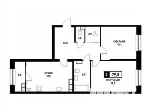 2-к квартира, вторичка, 80м2, 19/22 этаж