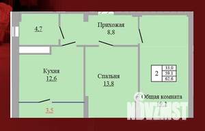 2-к квартира, вторичка, 63м2, 6/9 этаж
