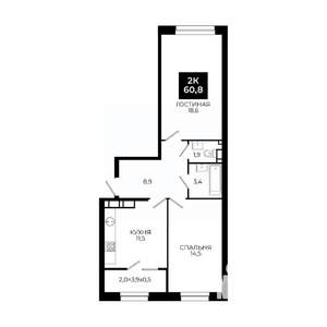 2-к квартира, вторичка, 61м2, 24/24 этаж