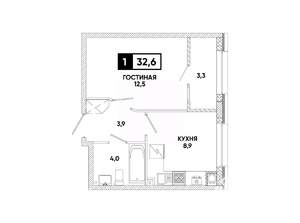 1-к квартира, вторичка, 33м2, 2/12 этаж