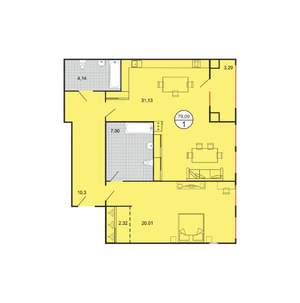 1-к квартира, строящийся дом, 79м2, 1/6 этаж