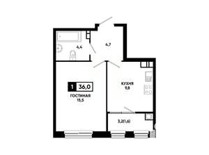 1-к квартира, вторичка, 36м2, 7/14 этаж