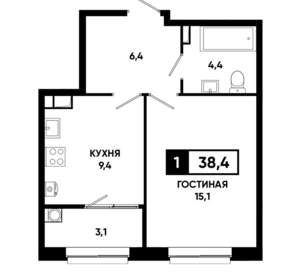 1-к квартира, строящийся дом, 38м2, 11/19 этаж